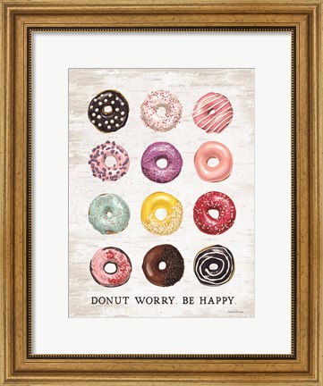Framed Donut Worry - Be Happy Print