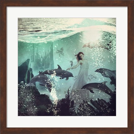 Framed Sea Unicorn Lady Print