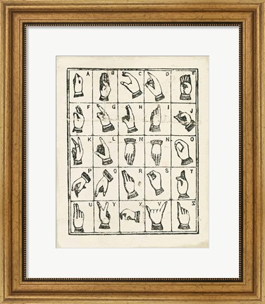 Framed Vintage Sign Language Alphabet Print