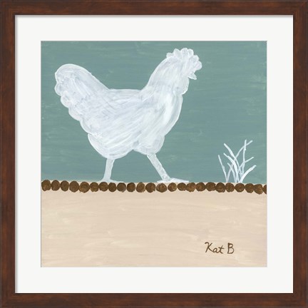 Framed Out to Pasture IV  White Chicken Print