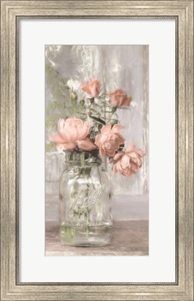 Framed Cottage Peach Roses Print