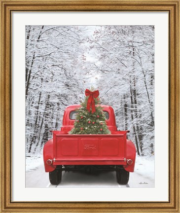 Framed Snowy Drive in a Ford Print