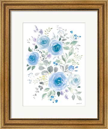 Framed Lush Roses I Blue Print