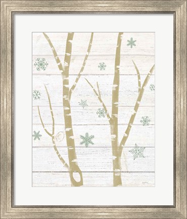 Framed Snowy Birches IV Sage Print