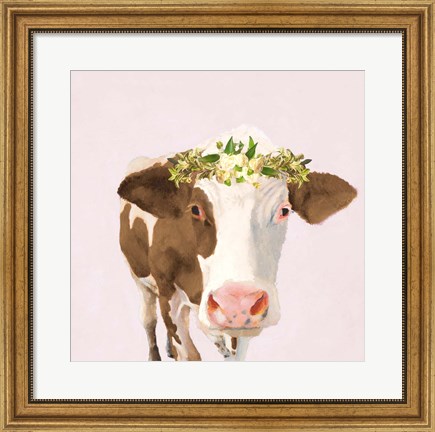 Framed Floral Crown Cow Print