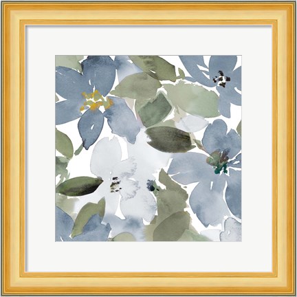Framed Contemporary Blue Blooms Square Print