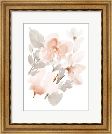 Framed Peach Tranquil Florals II Print