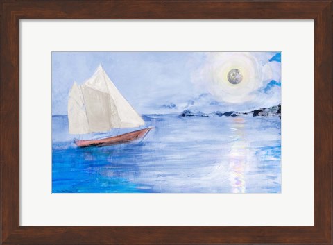 Framed Sailing In Moonlight Print