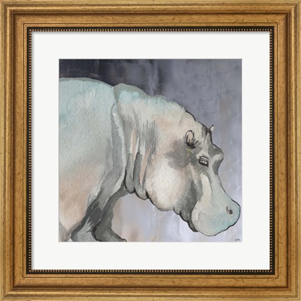 Framed Thoughtful Hippo Print