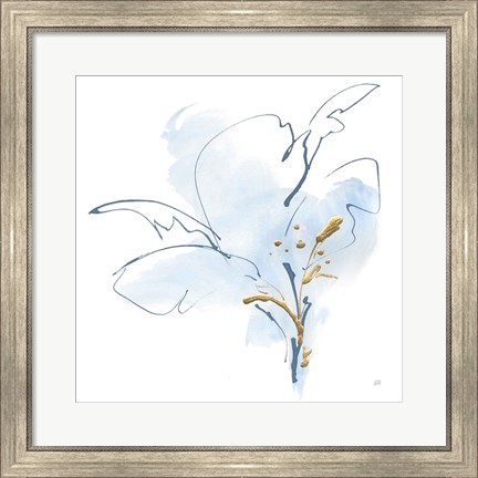 Framed Blue and Gold Floral IV Print