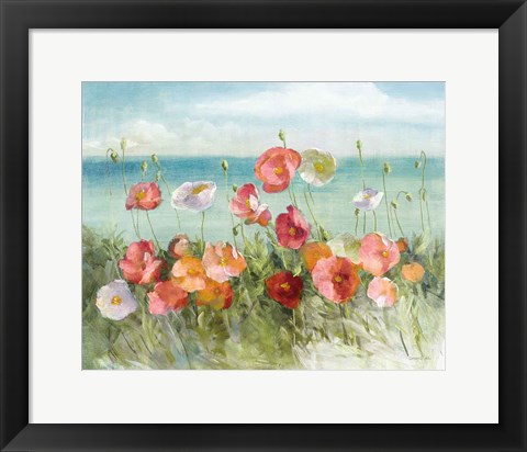 Framed Coastal Poppies Light. Print
