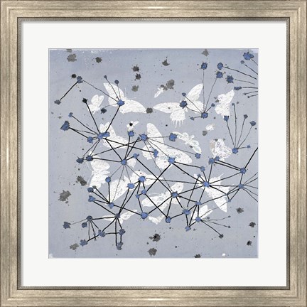 Framed 19th Century Butterfly Constellations in Blue I Print