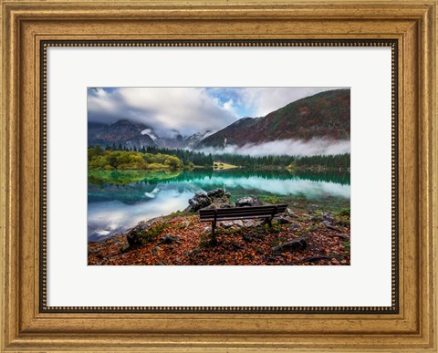 Framed Bench by the Lake Print