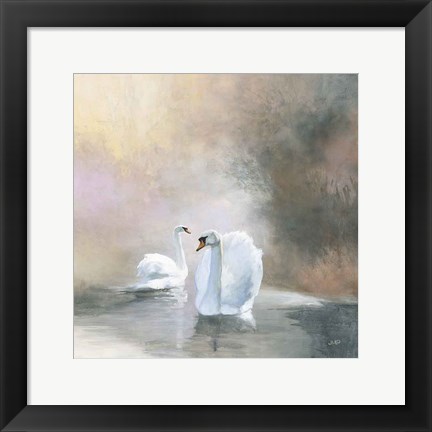 Framed Swans in Mist Print