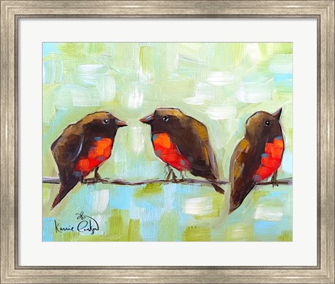 Framed 3 Robins on a Wire Print