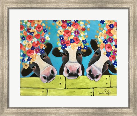 Framed Cows &amp; Flowers Print