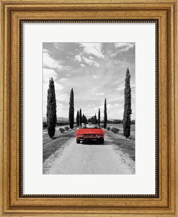 Framed Sportscar in Tuscany (BW) Print