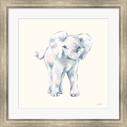 Framed Baby Elephant on Cream Print