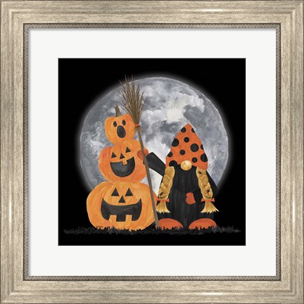 Framed Gnomes of Halloween III-Broomstick Print