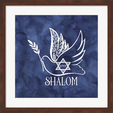 Framed Festival of Lights Blue V-Shalom Dove Print