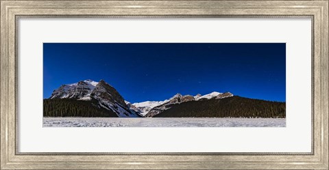 Framed Panorama Of Lake Louise Under Winter Moonlight Print