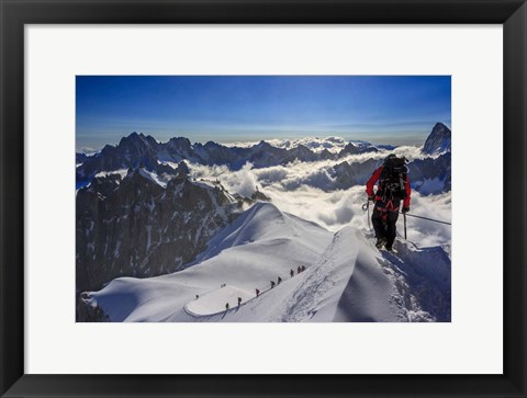 Framed Mountain Climbers Descending from the Aiguille Du Midi Print