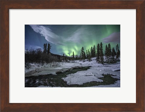 Framed Northern Lights Above Fish Lake, Whitehorse, Yukon, Canada Print