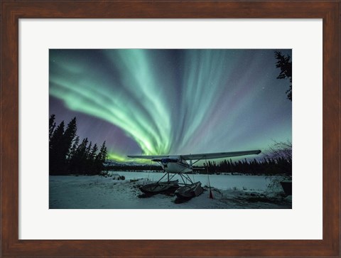 Framed Northern Lights Above a Plane at Night Print