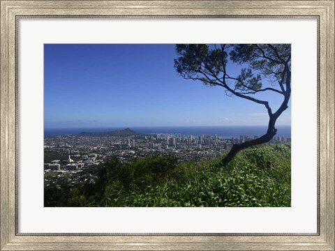 Framed View from Tantalus Lookout Overlooking Honolulu, Oahu, Hawaii Print