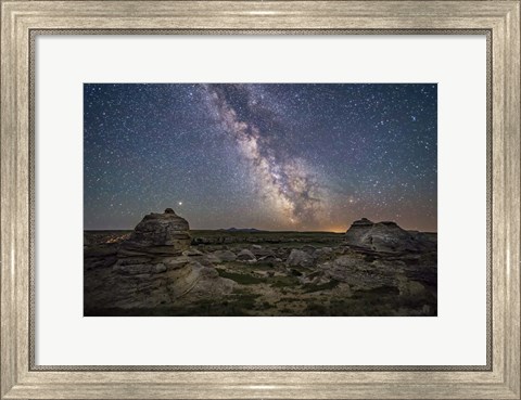 Framed Mars and the Galactic Center of Milky Way Over Writing-On-Stone Provincial Park Print