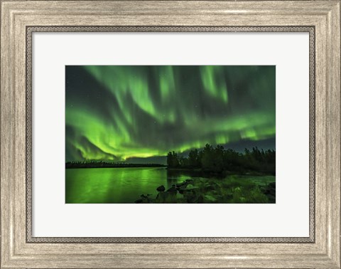 Framed Bright Sky-Filling Aurora at Tibbitt Lake East of Yellowknife Print