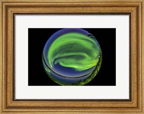 Framed 360 Degree Fish-Eye View of the Northern Lights Over Prelude Lake Print