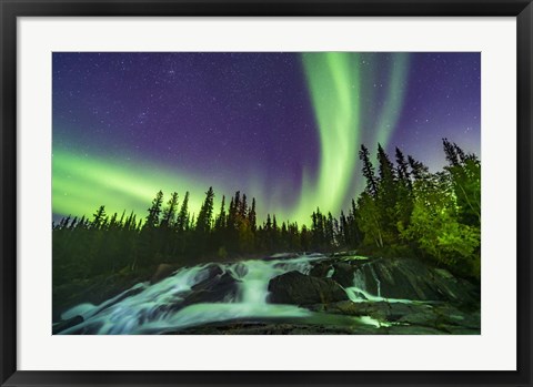 Framed Aurora Over the Ramparts Waterfall On the Cameron River Print