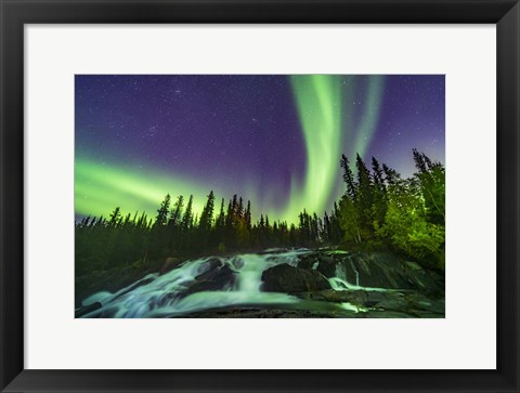 Framed Aurora Over the Ramparts Waterfall On the Cameron River Print
