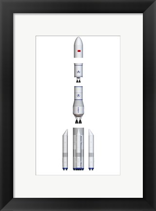 Framed Future Chinese Rocket, Long March 9, Side View - Exploded View Print