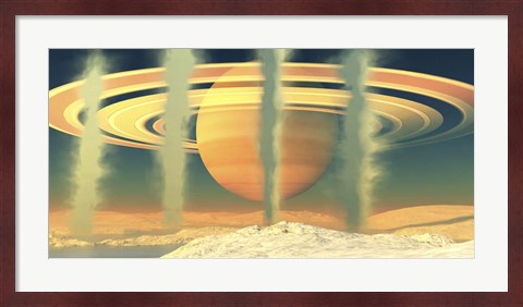 Framed Geysers at the South Pole On the Moon Enceladus Near the Planet of Saturn Print