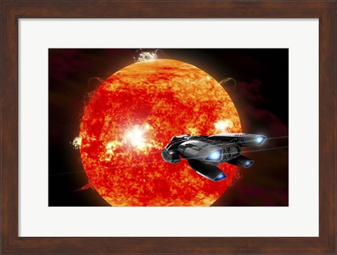 Framed Ion Drive Powered Exploration Spaceship Approaches a Violent, New Red Star Print