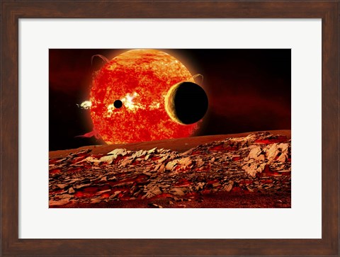Framed Planets Are Silhouetted As They Transit in Front of a Red Giant Star Print
