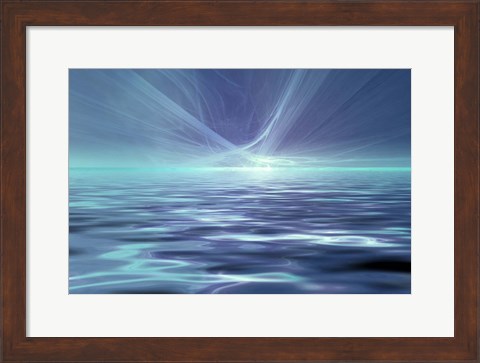 Framed Fantastic Glowing Light Or Solar Wind Over Water Surface Print