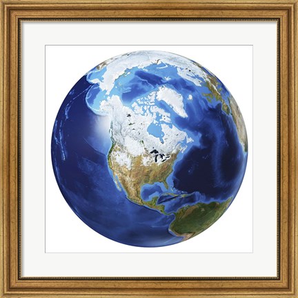 Framed 3D Illustration of Planet Earth, Centered On North America Print