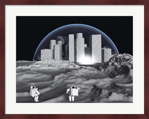 Framed Lunar City and Astronauts Print