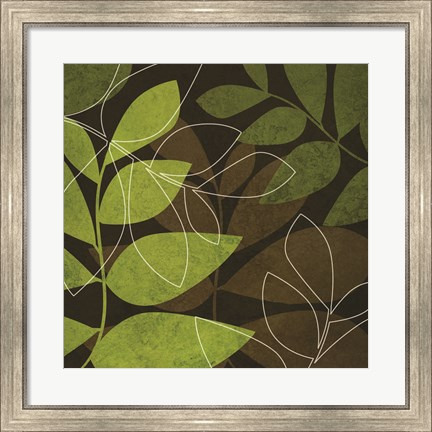 Framed Green Brown Leaves Print
