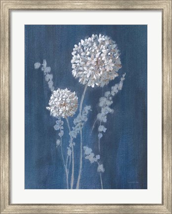 Framed Airy Blooms I Dark Blue Print