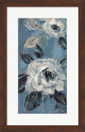 Framed Loose Flowers on Dusty Blue III Print