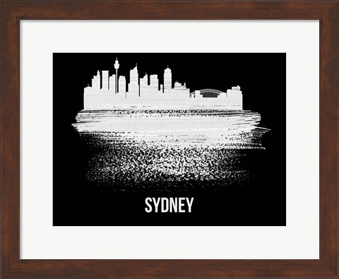 Framed Sydney Skyline Brush Stroke White Print