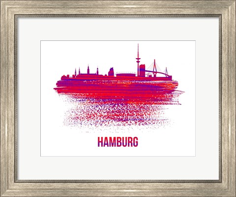Framed Hamburg Skyline Brush Stroke Red Print