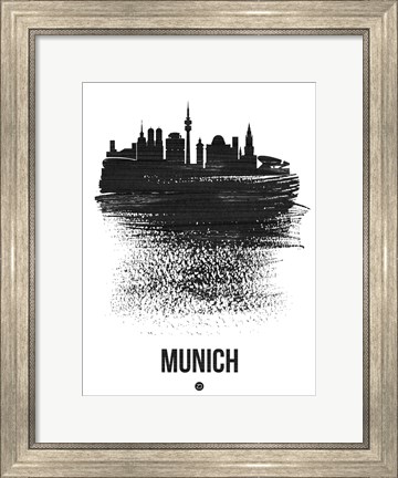 Framed Munich Skyline Brush Stroke Black Print