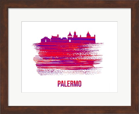 Framed Palermo Skyline Brush Stroke Red Print