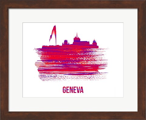 Framed Geneva Skyline Brush Stroke Red Print