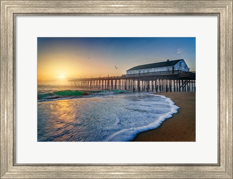 Framed Sunrise at Kitty Hawk Pier Print